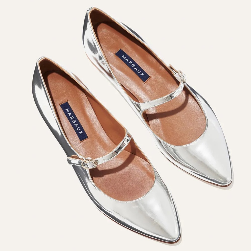 Margaux Shiny Silver Loafers with Buckle